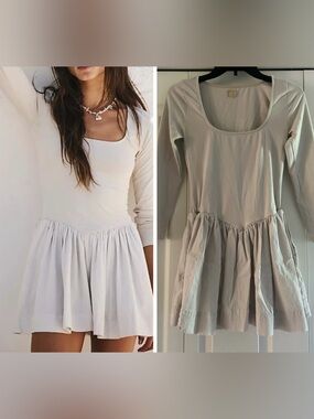 Free- Est by Free People Onda Drop-Waist Cream Long-Sleeve Mini Dress